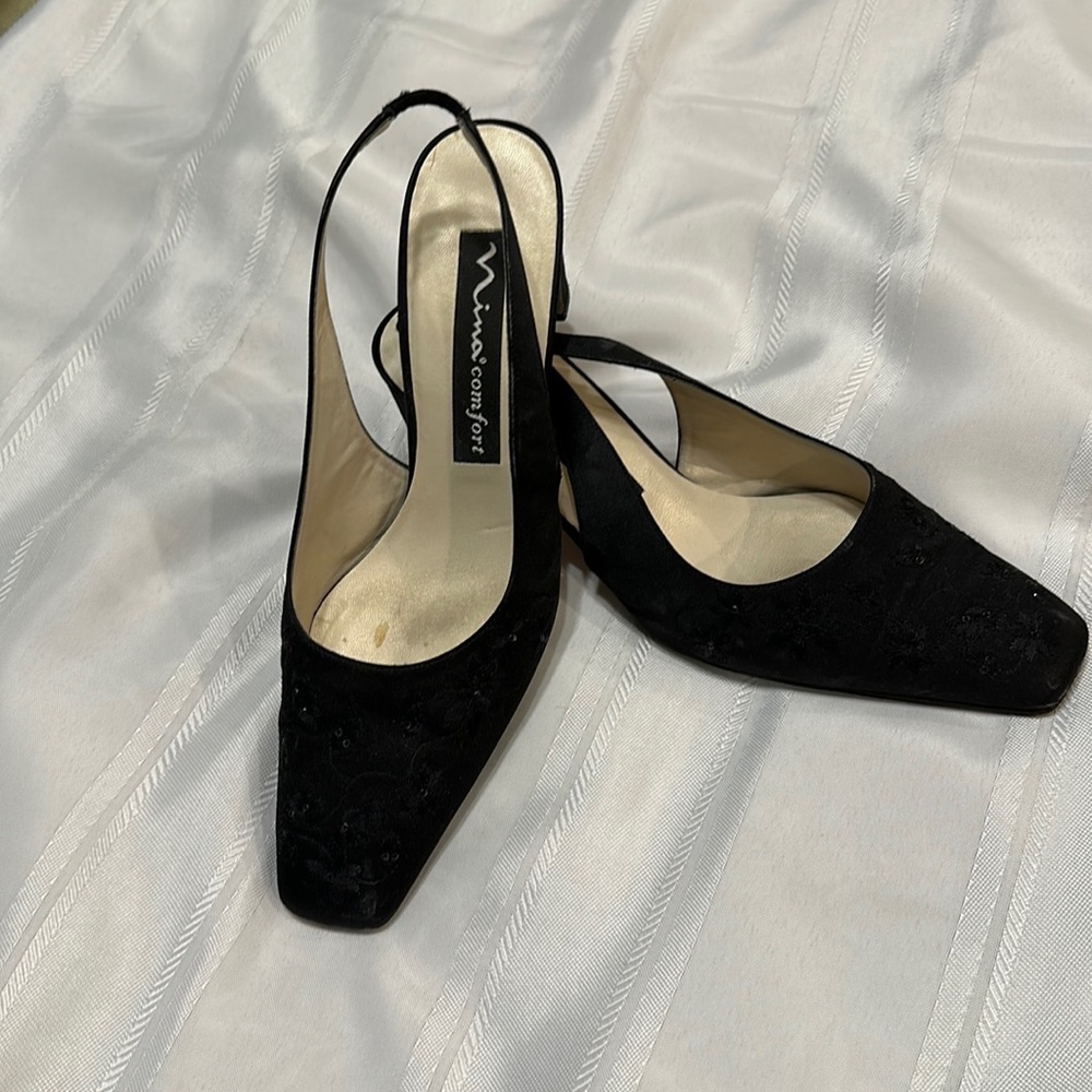 Black Satin Beaded Shoes
